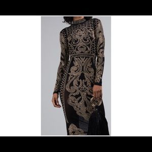 Black and Gold Sheer Stud dress with mock neck